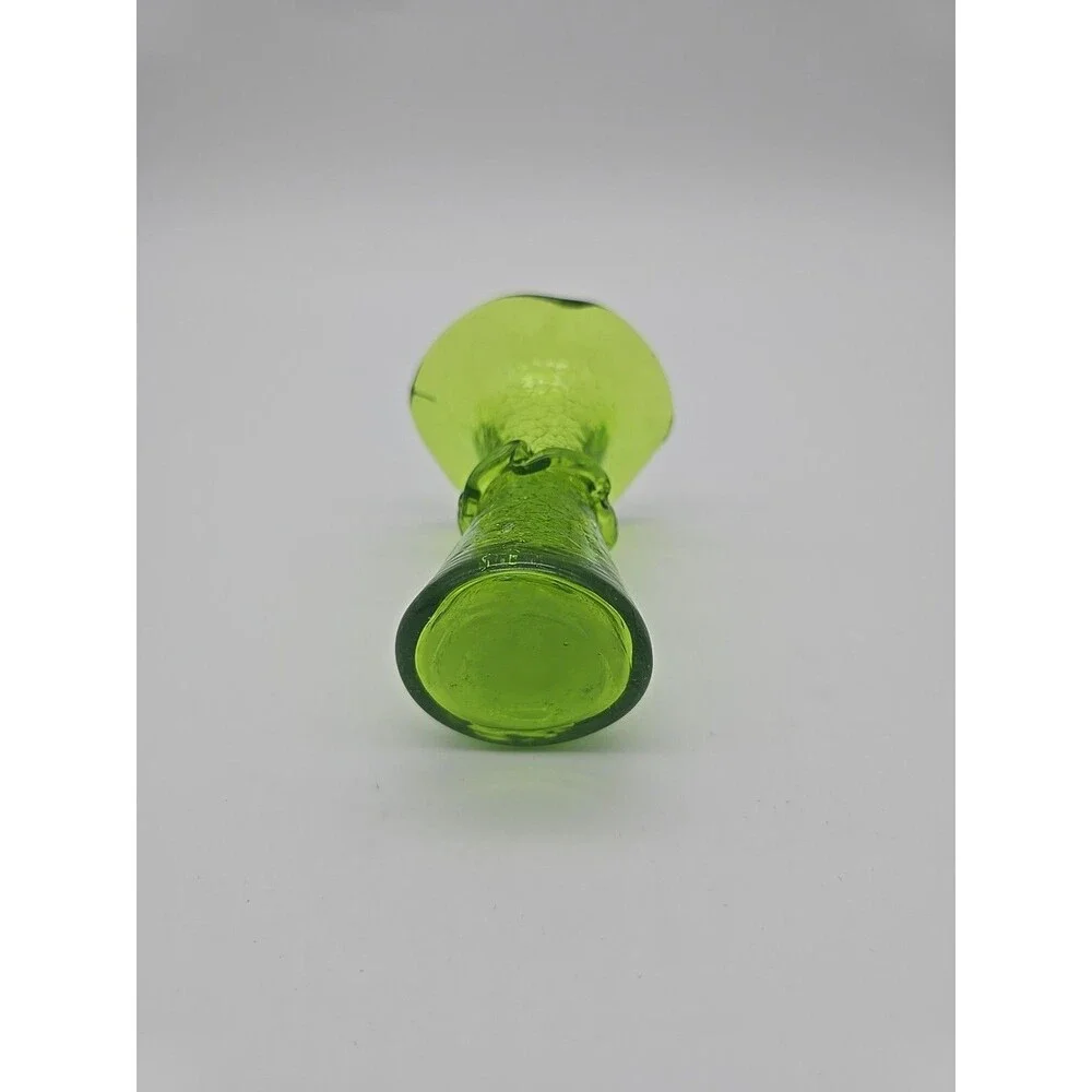 Vintage Green Crackle Glass Wavy Rim Vase